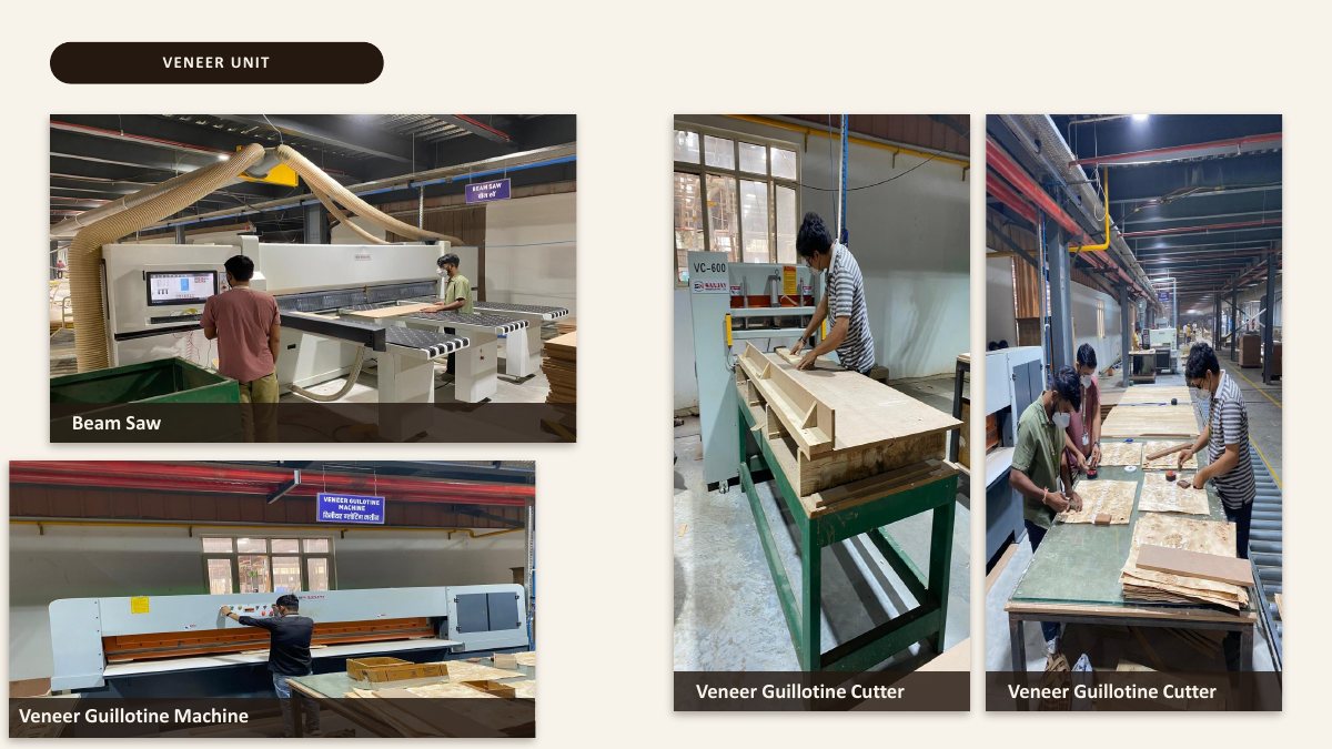 Veneer unit — beam saw and guillotine machines
