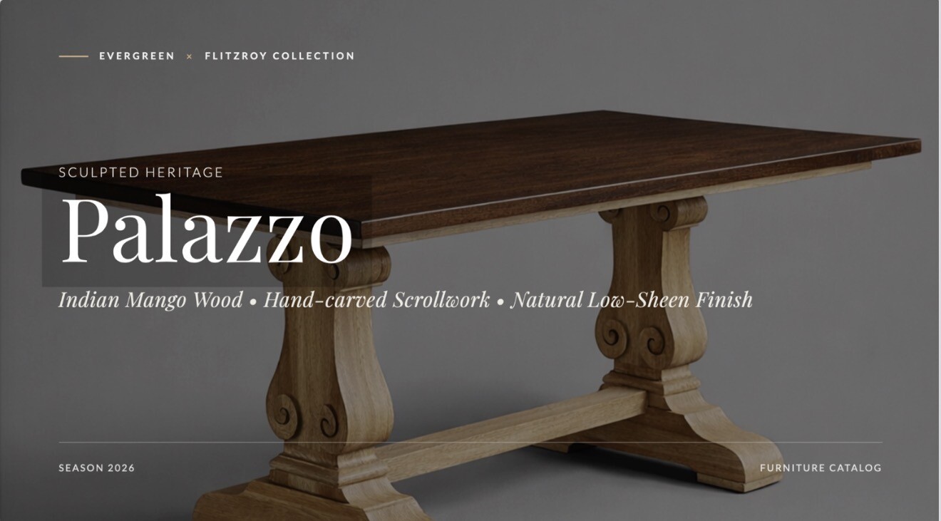Palazzo dining table in hand-carved Indian mango wood