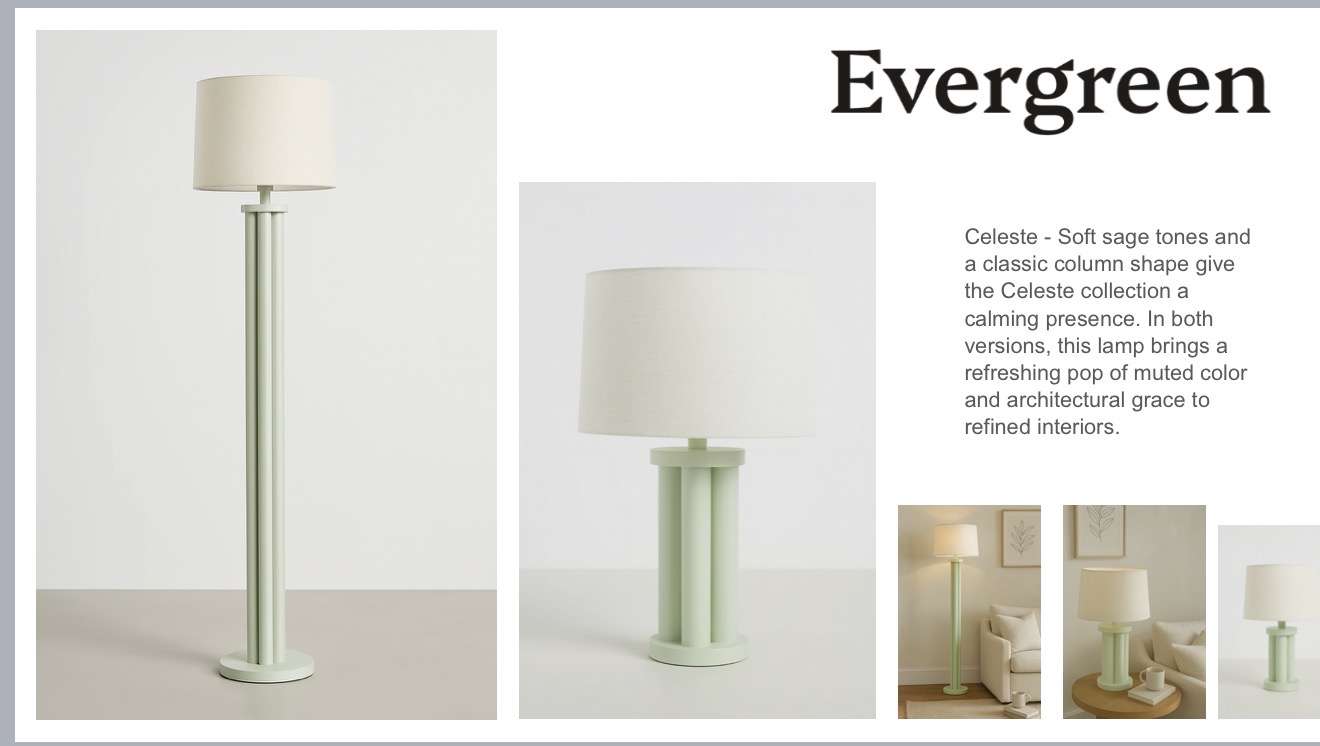Celeste table and floor lamps in soft sage tones