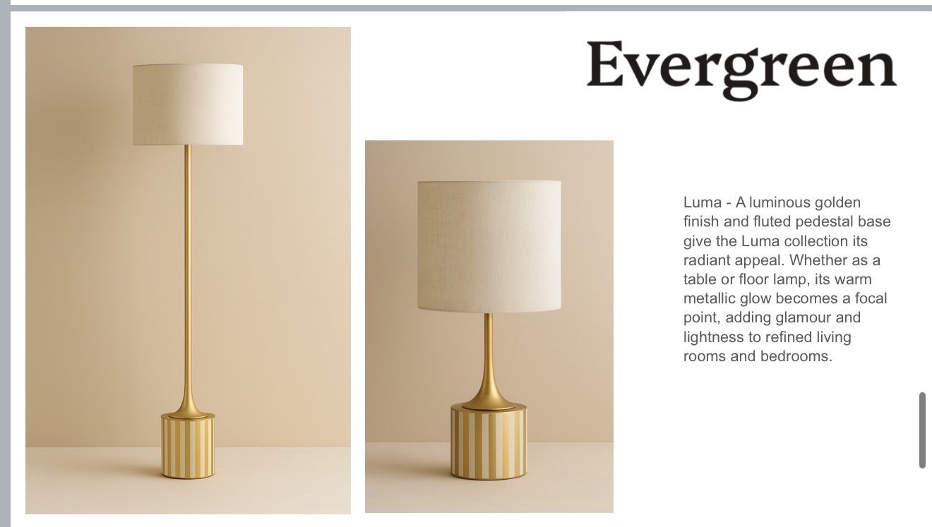 Luma table and floor lamps with a luminous golden finish