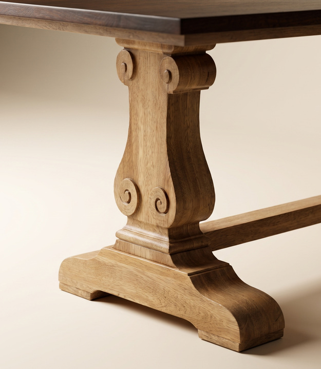 Close-up of Palazzo’s pedestal foot and stretcher